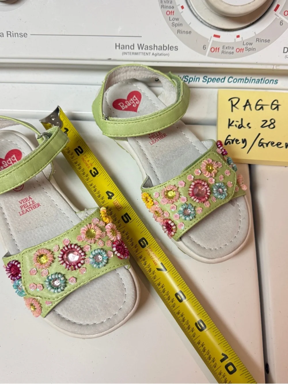RAGG Kids 11 cute Light Green Floral Beaded Sandals with Ankle Strap leather